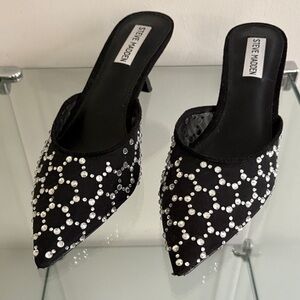 Steve Madden Black Pearl-Embellished Mules